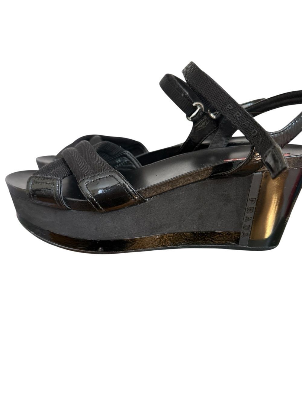 Prada Black Women's  Platform Bow Strap Sandals